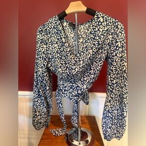 Lucy Paris Wrap Around Blue Leapord Print Top M
